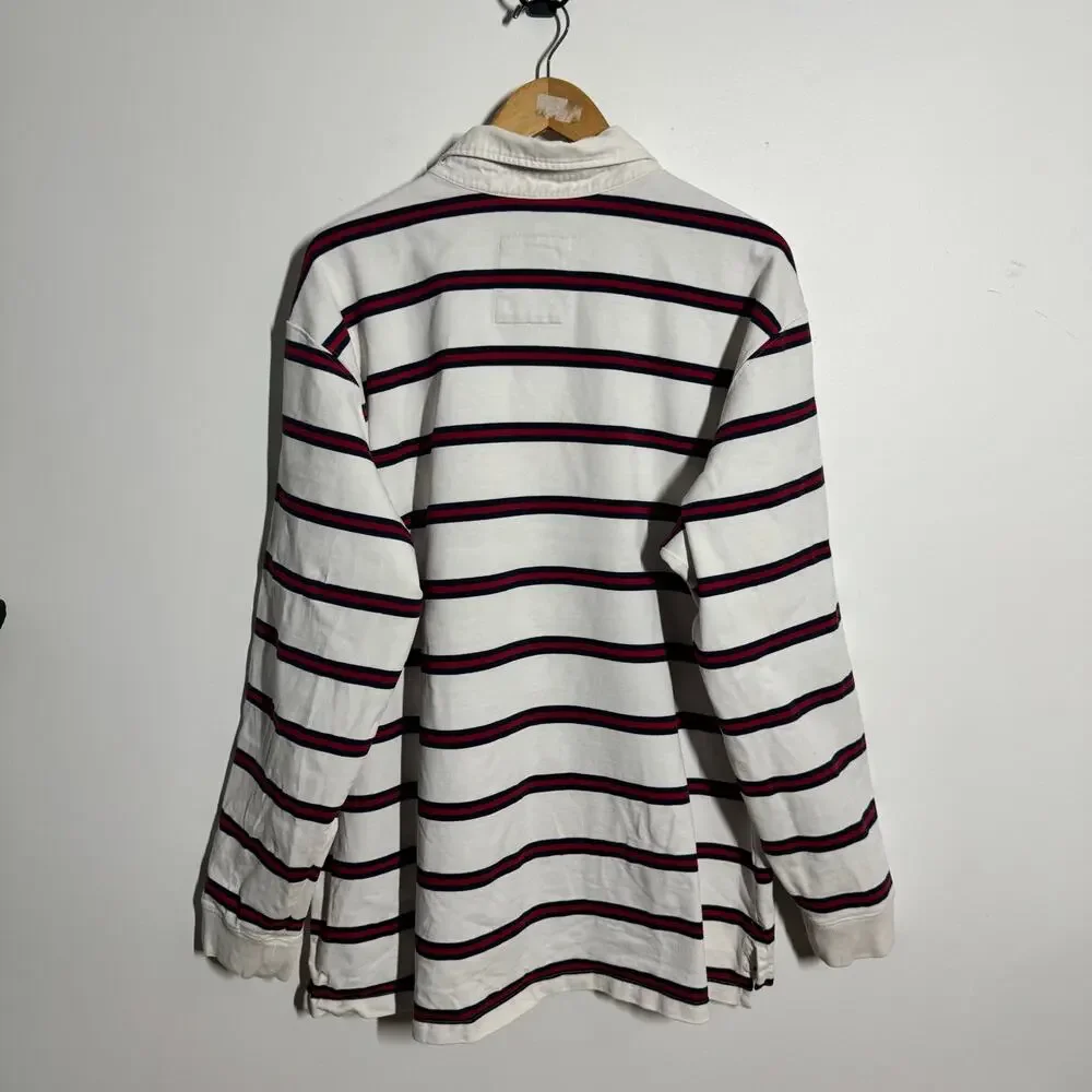 L.L.Bean Rugby 90s Long Sleeve Shirt Men XL White Blue Red Stripe Preppy Y2K